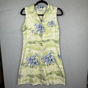 Tommy Bahama Silk Green Floral Resort Vacation Button Up Tank Dress Sz 8